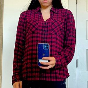 Red And Black Express Plaid Shirt Slim